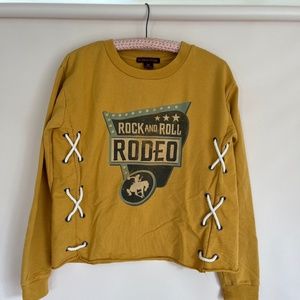 Mustard colored Rock and Roll Rodeo women's shirt  Medium
